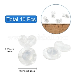 アクリル＆シリコン製イヤーナット10個  ハート  ホワイト  16x9.5mm&nbsp;SACR-YW0001-97