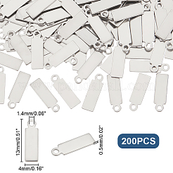 304ステンレススチールチャーム200個  長方形  ステンレス鋼色  13x4x0.5mm  穴：1.4mm&nbsp;STAS-UN0059-38