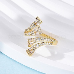 Brass Micro Pave Clear Cubic Zirconia Cuff Rings for Women&nbsp;RJEW-U043-11G