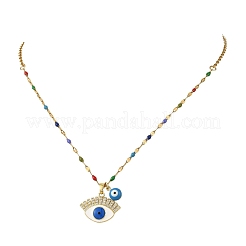 3Pcs 3 Styles Brass Enamel Blue Evil Eye Pendant 304 Stainless Steel Dapped Chain Necklaces&nbsp;NJEW-JN06521