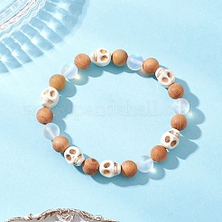 Natural Wood Round Beads Stretch Bracelets for Women&nbsp;BJEW-JB12588