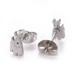変色しにくい304ステンレススチール製子犬用ジュエリーセット  アズキチェーン  ペンダントネックレスやスタッドのピアス  ピアスキャッチ/ピアスバックキャッチ付き  テリア犬  ステンレス鋼色  17.7インチ（45.1cm）  1.5mm  8x4.5mm  ピン：0.8mm&nbsp;SJEW-F208-06P