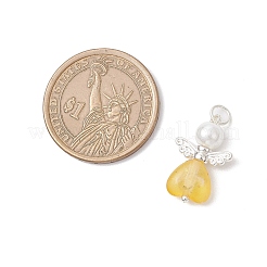 7個のフロスト透明アクリル＆ガラスパールペンダント  合金パーツ  ハートを持つ天使  銀  20.5x14x5.5mm  穴：3.5mm&nbsp;PALLOY-JF04175-02