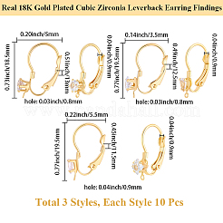 30Pcs 3 Styles Brass Micro Pave Clear Cubic Zirconia Leverback Earring Findings&nbsp;KK-BBC0027-45