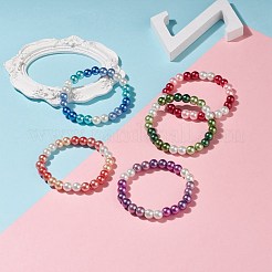 女性のためのガラスパールラウンドビーズストレッチブレスレット  ミックスカラー  内径：2-1/8インチ（5.3cm）  ビーズ：8mm&nbsp;BJEW-JB08532