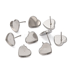 変色しにくい304ステンレススチール製イヤリング金具  ハート  ステンレス鋼色  トレイ：11.5x10mm  11x12x1.5mm  ピン：0.8mm&nbsp;STAS-P198-21