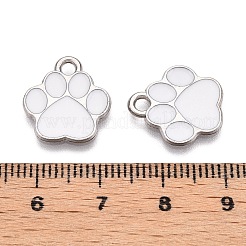 合金エナメルチャーム  プラチナ  鉛フリー＆カドミウムフリー  足跡チャーム  ホワイト  15.5x14x1mm  穴：2mm&nbsp;ENAM-T020-41A-RS
