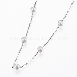 304ステンレススチールペンダントネックレス  アクリルパールとロブスター留め金付き  ステンレス鋼色  17.7インチ（45cm）&nbsp;X-NJEW-G305-01P
