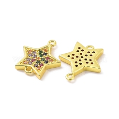 Real 18K Gold Plated Brass Micro Pave Cubic Zirconia Connector Charms&nbsp;KK-L209-055G-01