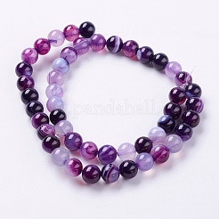 Round Dyed Natural Striped Agate/Banded Agate Beads Strands&nbsp;G-G582-8mm-05