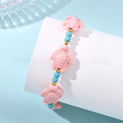 Synthetic Turquoise & Brass Beads Stretch  Bracelets for Women&nbsp;BJEW-JB13876-03