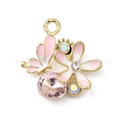 合金ラインストーンペンダント  ラックめっき  蝶と花  ゴールドカラー  ミックスカラー  22x21x7mm  穴：2.5mm&nbsp;FIND-H055-02G