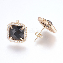 Brass Micro Pave Cubic Zirconia Stud Earring Findings&nbsp;X-ZIRC-G116-29-B01