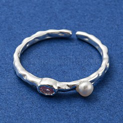 Natural Pearl Open Cuff Ring with Rhinestone&nbsp;RJEW-H220-16S