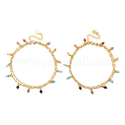 2Pcs Brass Figaro Chain & Paperclip Chains Anklets&nbsp;AJEW-AN00723