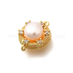 Brass Clear Cubic Zirconia Flat Round Links Connector Charms&nbsp;KK-K398-16G