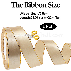 金縁のポリエステルリボン  小麦  1インチ（25mm）  約24.06ヤード（22m）/ロール&nbsp;OCOR-WH20018-12B-05