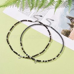 2 個 2 スタイル クリア キュービックジルコニア ムーン & スター チャーム ネックレス セット  天然スモーキークォーツ & 溶岩石ビーズチェーン スタッカブル ネックレス 女性用  ブラック  16.30~16.61インチ（41.1~42.2cm）  1個/スタイル&nbsp;NJEW-JN04149