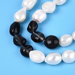 Natural Ice Obsidian Nuggets & Natural Cultured Freshwater Pearl Beads Strands&nbsp;PEAR-N023-01A-06