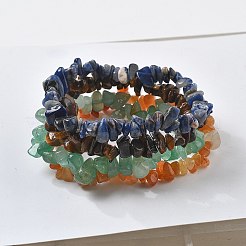 チャクラジュエリー  チップナチュラルジェムストーンストレッチビーズブレスレットセット  積み重ね可能なブレスレット  内径：2インチ（5cm）  ビーズ：6~15mm  7個/セット&nbsp;BJEW-JB05473