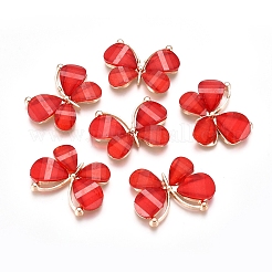 ライトゴールドプレートアロイガラスペンダント  蝶  レッド  21.8x28x4.5mm  穴：1.5x10mm&nbsp;PALLOY-CJC0001-33C