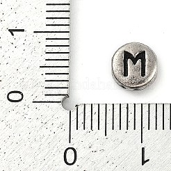 スターリングシルバーのフラットラウンド925個、文字ビーズ付き  スタンプ925個付き  アンティークシルバー  文字m  6.5x3mm  穴：1.2mm&nbsp;STER-G044-01AS-M
