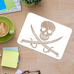 大きなプラスチック製の再利用可能な描画絵画ステンシル テンプレート  スクラップブック、布地、タイル、床、家具、木材の塗装用  長方形  スカル模様  297x210mm&nbsp;DIY-WH0202-074