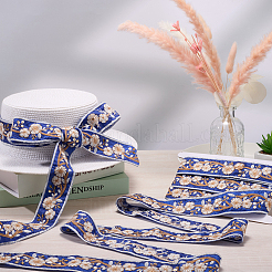 5ヤードの刺繍ポリエステルリボン  洋服アクセサリー用  ダークブルー  1-3/4インチ（44mm）&nbsp;DIY-CY0001-82D