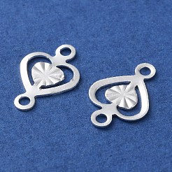 真鍮フィリグリーコネクターチャーム  カドミウムフリー＆鉛フリー  ハート  925銀メッキ  10.5x7x0.5mm  穴：1.2mm&nbsp;KK-F880-02S-01