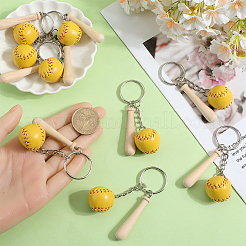 12Pcs Mini Baseball PU Leather Pendant Keychain with Wood Baseball Bat&nbsp;DIY-SP0001-51B