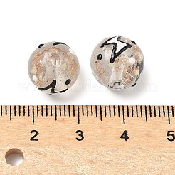 光沢のある手作りのエナメルゴールドサンドガラスビーズ連売り  稲妻の丸  暗闇で光る  ブラック  12mm  穴：1.4mm&nbsp;LAMP-U004-08H