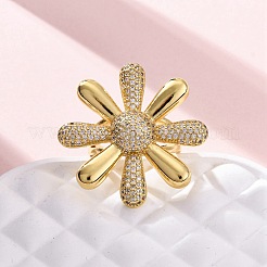 Brass Micro Pave Clear Cubic Zirconia Cuff Rings for Women&nbsp;RJEW-H248-02G