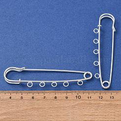 鉄の安全ピンのブローチパーツ  5つのループが付いたキルトピン  ラックめっき  銀  22x80x6mm  穴：3.5mm&nbsp;RN-CBAB9AC-03S