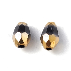 電気メッキガラスビーズ  半分黄金メッキ  多面カット  ティアドロップ  ブラック  6x4x4mm  穴：1mm  約500個/袋&nbsp;DGLA-C001-01B