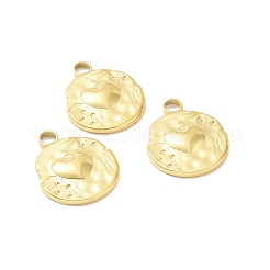 ステンレスペンダント201個  ハート付きフラットラウンド  ゴールドカラー  19.5x16x3mm  穴：2.5mm&nbsp;STAS-G273-01G