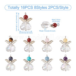 16Pcs 8 Styles Natural & Synthetic Mixed Gemstone AB Color Acrylic Pendants&nbsp;G-FW0001-37