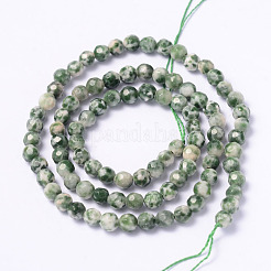 Faceted Natural Green Spot Jasper Round Bead Strands&nbsp;G-L377-44-4mm