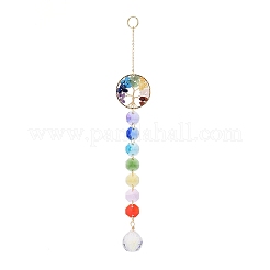 Natural & Synthetic Mixed Gemstone Tree with Glass Window Hanging Suncatchers&nbsp;HJEW-JM00853-03