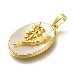 真鍮パヴェシェル誕生花ペンダント  楕円形のチャーム  18KGP本金メッキ  花  25x16x4~5mm  穴：4x6.5mm&nbsp;FIND-I040-04E