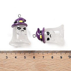 ハロウィンテーマのベーキングペイント樹脂ペンダント  エナメルとプラチナトーンのステンレススチールループ付き  ゴースト  33x22.5x22mm  穴：2mm&nbsp;RESI-G103-01D