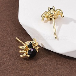 真鍮製マイクロパヴェキュービックジルコニアスタッドピアス  ゴールドカラー  クモ  7.5x10mm&nbsp;LS-EJEW-Z156-02G-01