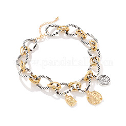 Zinc Alloy with Aluminium Coin Pendant Twisted Ring Link Chain Bib Necklaces for Women&nbsp;FS-WG2722B-01