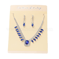 Alloy Rhinestone Rectangle Pendant Necklaces & Horse Eye Stud Earring Sets for Women&nbsp;SJEW-U001-01P-04