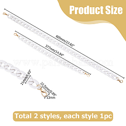 2個 2スタイル アクリル携帯チェーン  電話ハンドストラップチェーン  ホワイト  377~605x21x6.5mm&nbsp;DIY-HS0001-94A