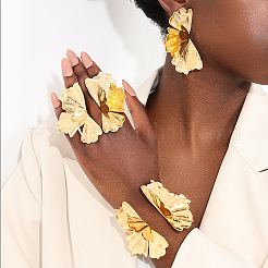 Ginkgo Leaf Alloy Cuff Bangle & Cuff Ring & Stud Earring&nbsp;FS-WGAADEF-01