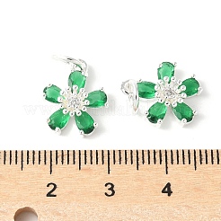 真鍮製マイクロパヴェキュービックジルコニアペンダント  花のチャーム  ラックめっき  持続的なメッキ  カドミウムフリー＆鉛フリー  丸カン付き  グリーン  14.5x12.5x4.5mm  穴：4.5mm&nbsp;KK-U067-03S-02
