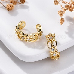 Rack Plating Brass Micro Pave Clear Cubic Zirconia Cuff Earrings&nbsp;EJEW-H147-01G