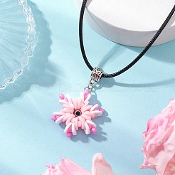 ガラスシードビーズ、ポリマークレイ、イーブルアイランプワークのスノーフレークペンダントネックレス  女性用ブラックワックスコットンコードネックレス  ミックスカラー  長さ17.62インチ(44.75cm)+53mmエクステンダー&nbsp;NJEW-MZ00102