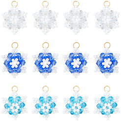 12Pcs 3 Colors Glass Seed Beaded Snowflake Pendants&nbsp;FIND-BBC0004-84