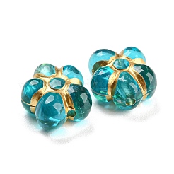 メッキクリアアクリルビーズ  ゴールドライン入り  花  ミディアムターコイズ  14.5x13.5x7mm  穴：1.8mm  約495個/500g&nbsp;OACR-A024-04B